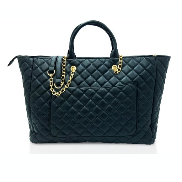 Gilda Paris Large Quilted Tote Bag black vegan leather and gold accents - Picture 2 of 6